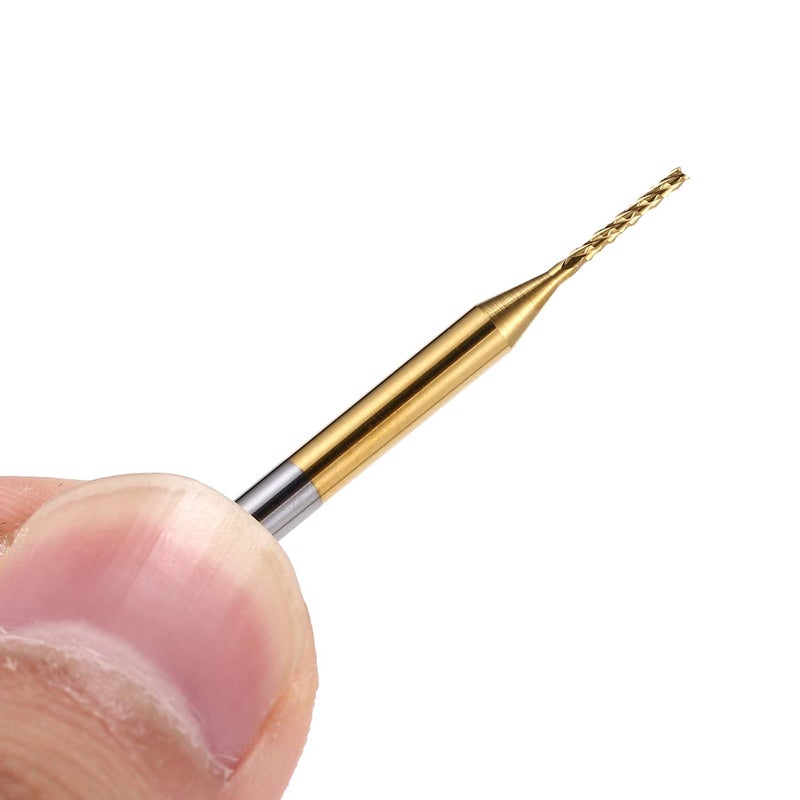 HOZLY 10Pcs 1/8'' Shank 1.0mm Titanium Coat Carbide End Mill Engraving Bits CNC Rotary Burrs Tool for PCB Mould Plastic Fiber Carbon Fiber Hardwood - Image 3